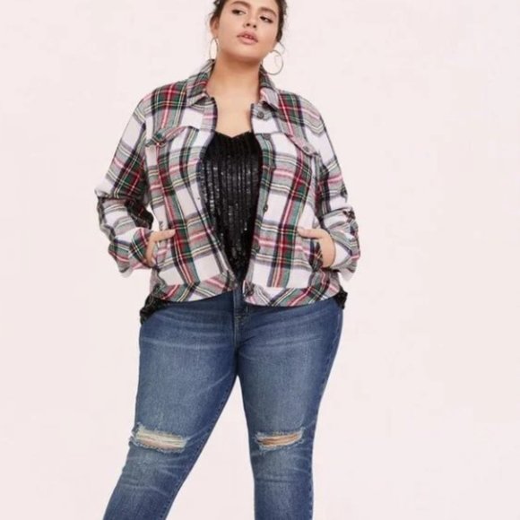 NWT Torrid Plaid Crop Trucker Jacket size 4X - Picture 1 of 5